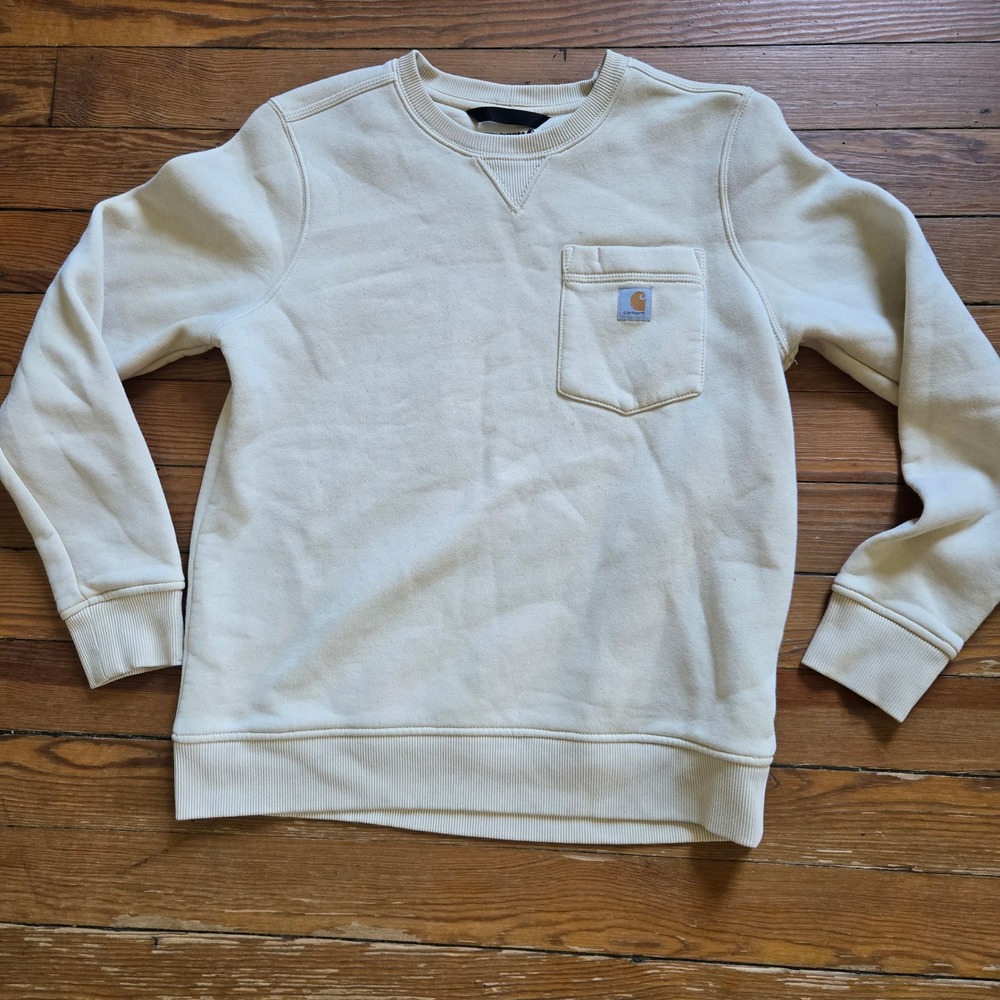 Carhartt Relaxed Fit Crewneck Sweatshirt Cream Off-White Pocket Pullover Medium